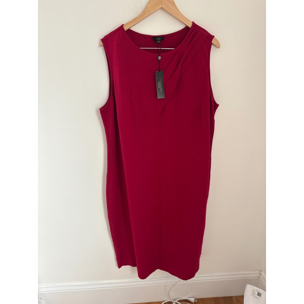 Talbots Woman 18W Pink Sleeveless Pleated Neckline Ponte Sheath Dress NWT